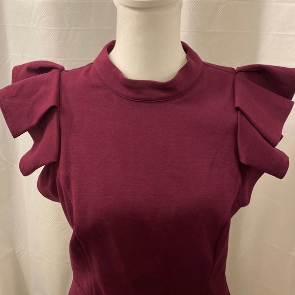Lulus Stylish Splendor Burgundy Backless Ruffle Bodycon Midi - Picture 1 of 6